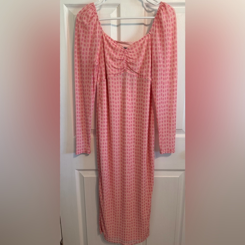 Pink Long Sleeve Midi Dress Medium NWT